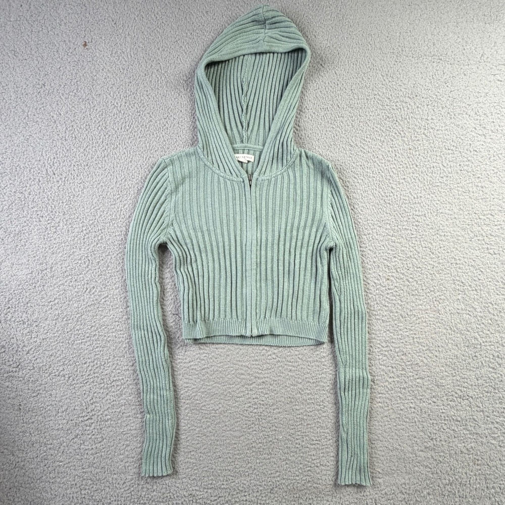 Aeropostale Ribbed Knit Babydoll Zip Up Hoodie Y2K Bella Swan Coquette Womens M - Picture 2 of 9